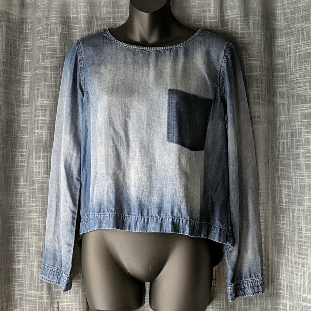 Anthropologie Cloth & Stone Denim Crop Tie Top